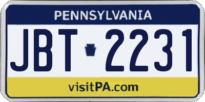 PA license plate JBT2231