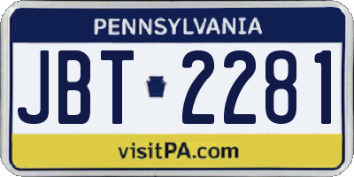 PA license plate JBT2281