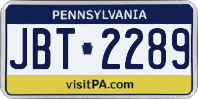 PA license plate JBT2289