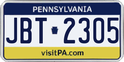 PA license plate JBT2305