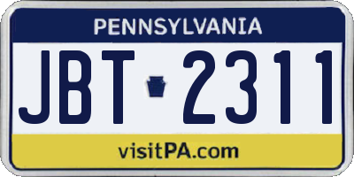 PA license plate JBT2311