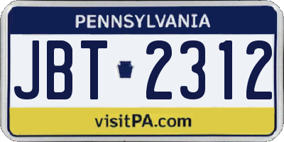 PA license plate JBT2312