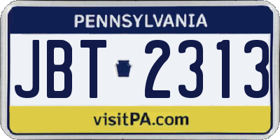 PA license plate JBT2313