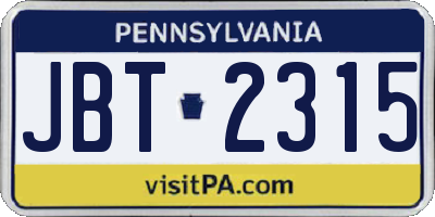 PA license plate JBT2315