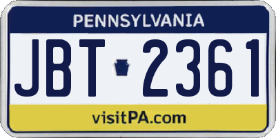 PA license plate JBT2361