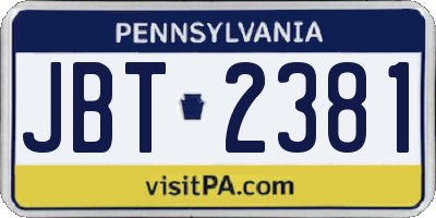 PA license plate JBT2381