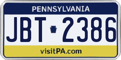 PA license plate JBT2386