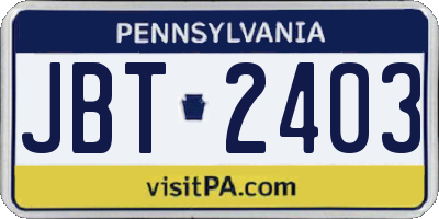 PA license plate JBT2403