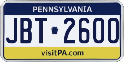 PA license plate JBT2600