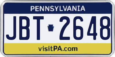 PA license plate JBT2648