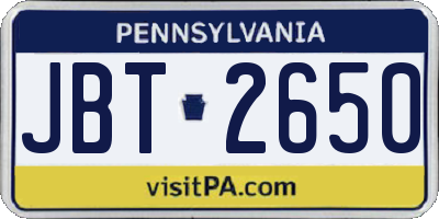 PA license plate JBT2650