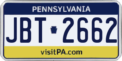 PA license plate JBT2662