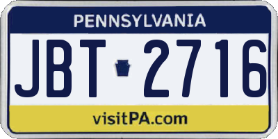 PA license plate JBT2716