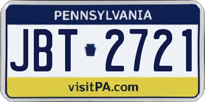 PA license plate JBT2721