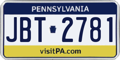 PA license plate JBT2781