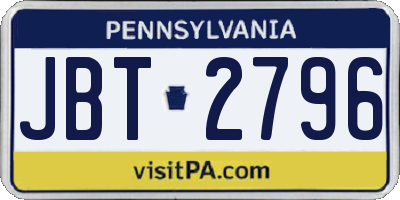 PA license plate JBT2796