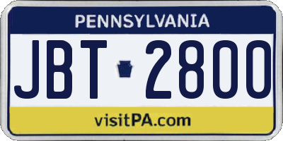PA license plate JBT2800