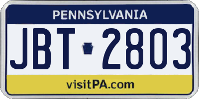 PA license plate JBT2803