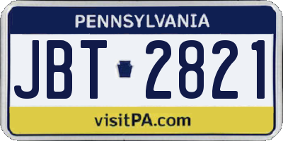 PA license plate JBT2821