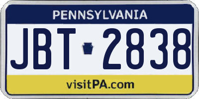 PA license plate JBT2838