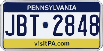 PA license plate JBT2848