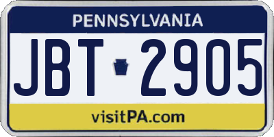 PA license plate JBT2905