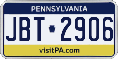 PA license plate JBT2906