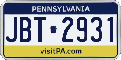 PA license plate JBT2931