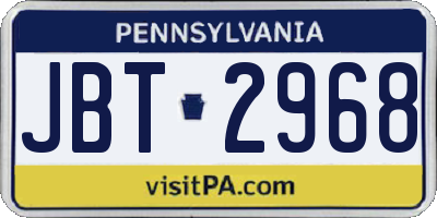 PA license plate JBT2968
