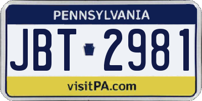 PA license plate JBT2981