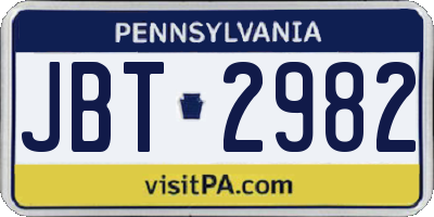 PA license plate JBT2982