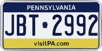 PA license plate JBT2992