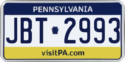 PA license plate JBT2993
