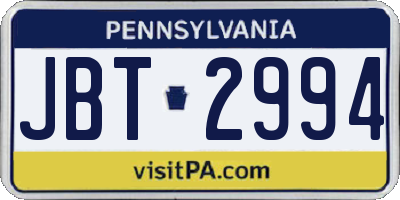 PA license plate JBT2994