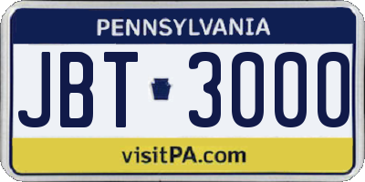 PA license plate JBT3000