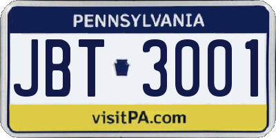 PA license plate JBT3001