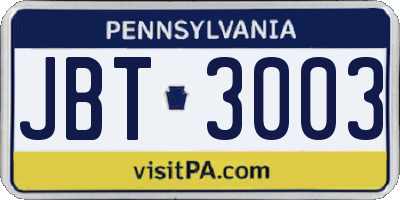 PA license plate JBT3003