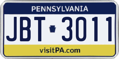 PA license plate JBT3011