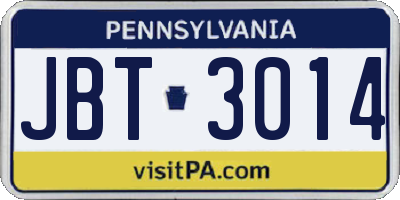 PA license plate JBT3014