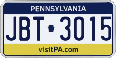 PA license plate JBT3015