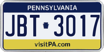 PA license plate JBT3017