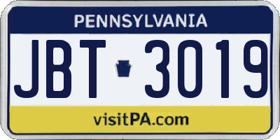 PA license plate JBT3019