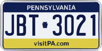 PA license plate JBT3021