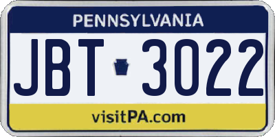 PA license plate JBT3022