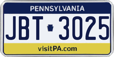 PA license plate JBT3025