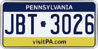 PA license plate JBT3026