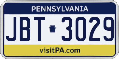 PA license plate JBT3029