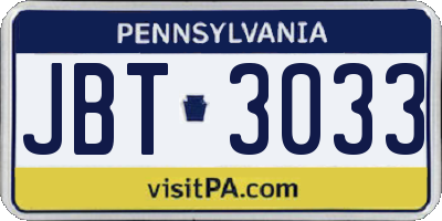PA license plate JBT3033