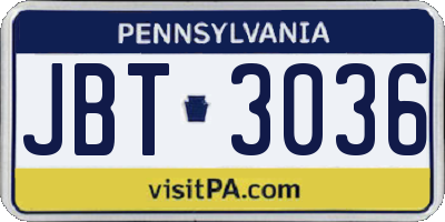 PA license plate JBT3036