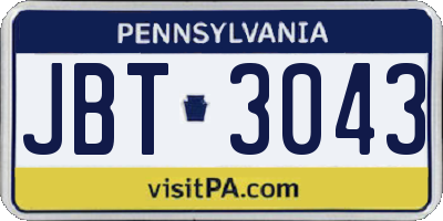PA license plate JBT3043